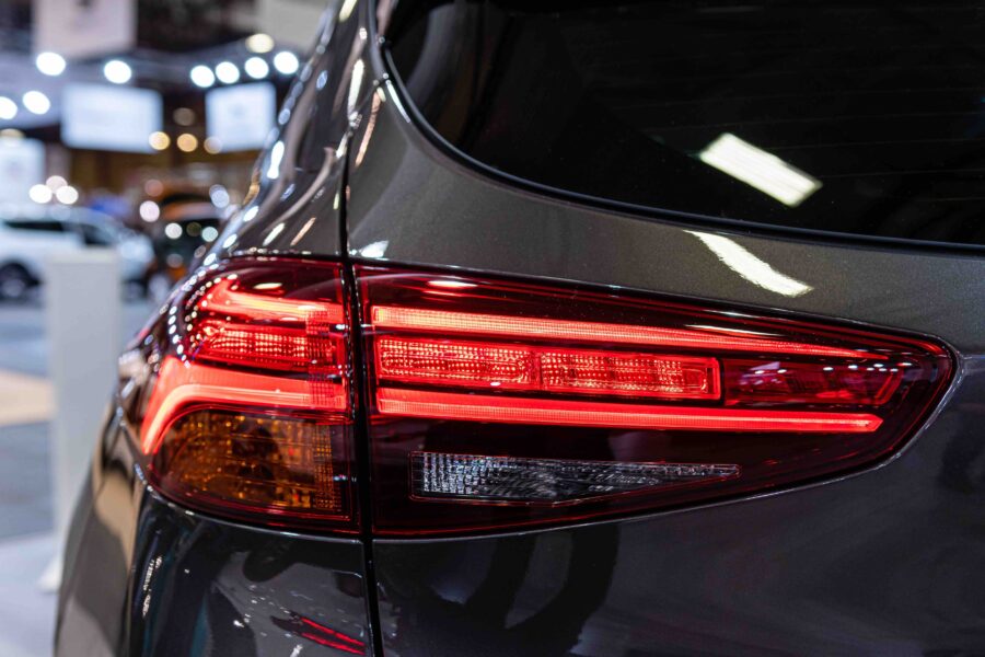 Close-up of the rear light of a modern car. Exterior details.